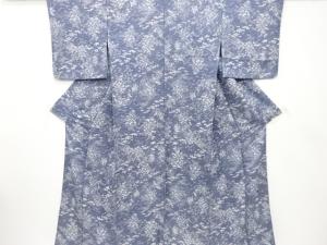 流水に蛇籠・草花模様　小紋着物